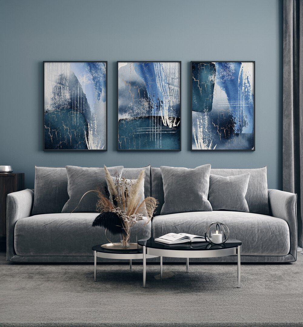 Elevate your décor with the BLUE LAGOON SET, SET OF 3 PAINTINGS, showcasing serene lagoon-inspired artistry.