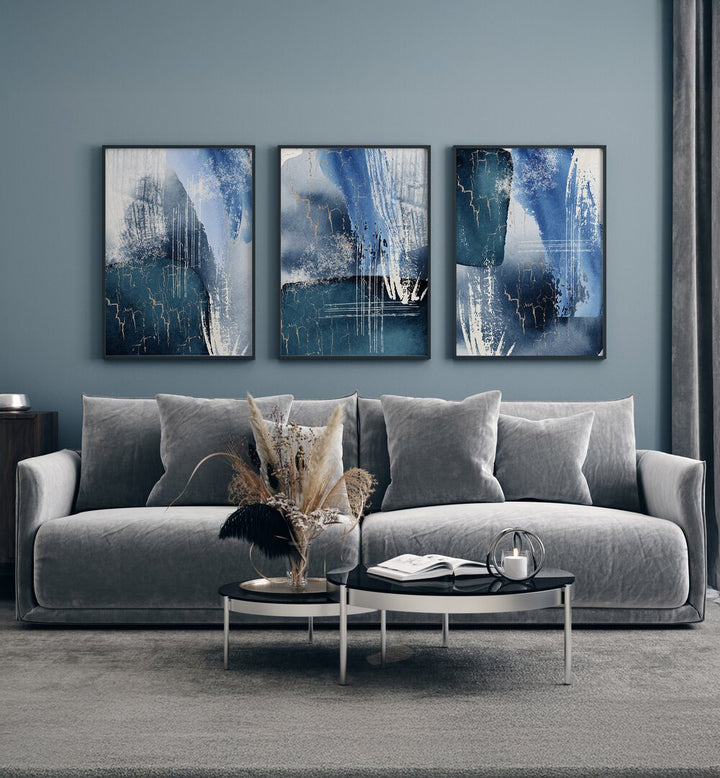 Elevate your décor with the BLUE LAGOON SET, SET OF 3 PAINTINGS, showcasing serene lagoon-inspired artistry.