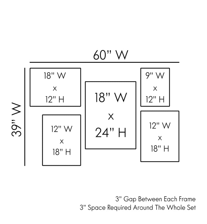 Stylish layout guide for the BLUE NOSTALGIA GALLERY WALL, GALLERY WALLS & SETS, perfect for serene home decor.