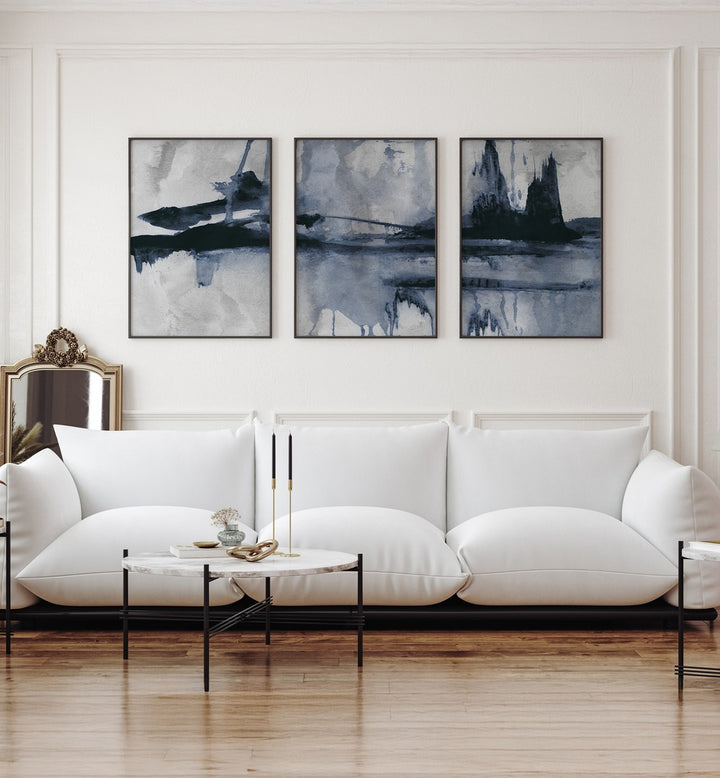 Transform your space with the BLUE STROKES SET, SET OF 3 PAINTINGS, featuring elegant abstract blue art.