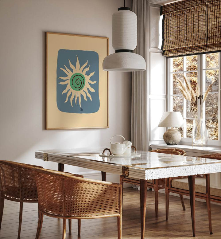 Enhance your decor with the BLUE SUN, VIBRANT art print, radiating energy and modern creativity in any room.
