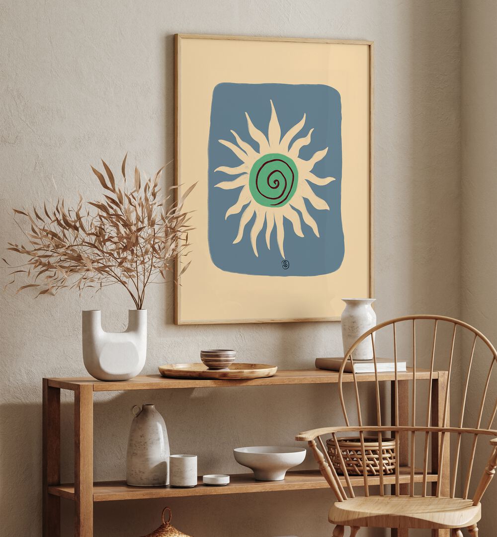 Vibrant BLUE SUN art print enhances your space with modern creativity and energy, perfect for any home decor.