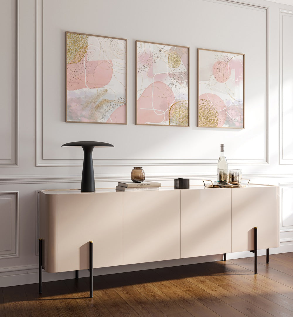 Elevate your decor with the BLUSH AND LUXE SET, SET OF 3 PAINTINGS, perfect for any modern living space.