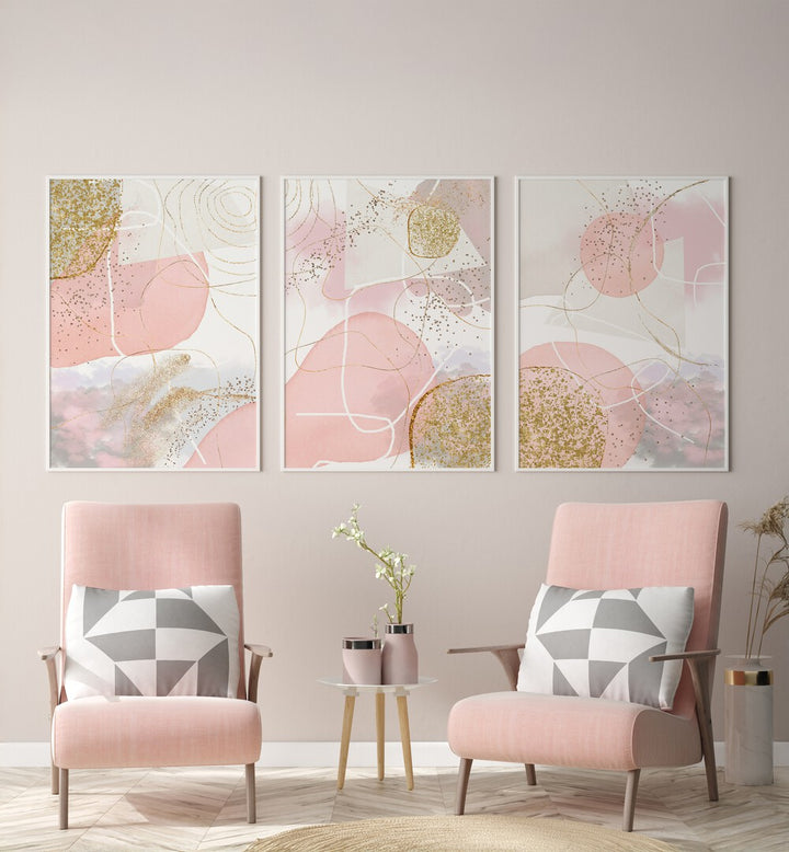 Enhance your decor with the BLUSH AND LUXE SET, SET OF 3 PAINTINGS, showcasing modern elegance and artistry.