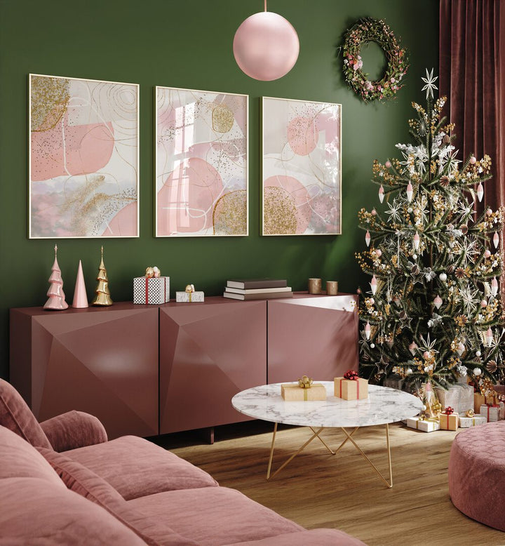 Add a touch of elegance to your home with the BLUSH AND LUXE SET, SET OF 3 PAINTINGS, perfect for any decor.