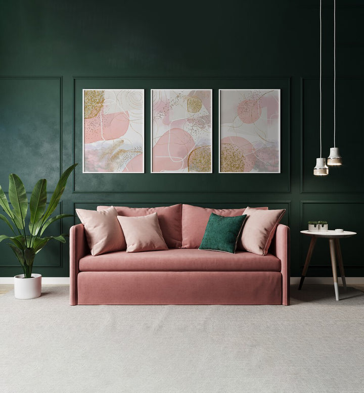 Stylish BLUSH AND LUXE SET, SET OF 3 PAINTINGS enhances modern living spaces with elegance and artistry.