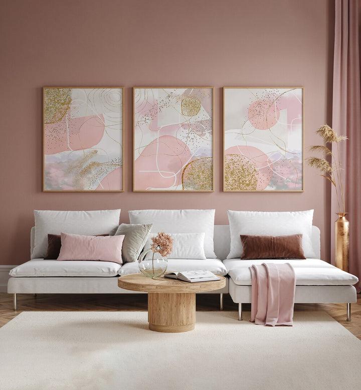 Enhance your decor with the BLUSH AND LUXE SET, SET OF 3 PAINTINGS, showcasing elegance and modern artistry.