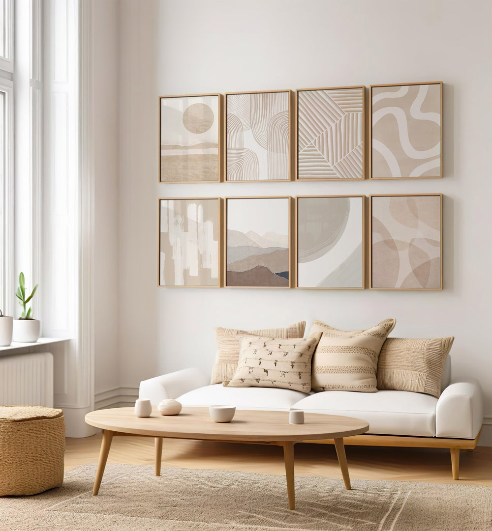 Transform your space with BOHO GALLERY WALL II, GALLERY WALLS showcasing neutral-toned abstract prints.