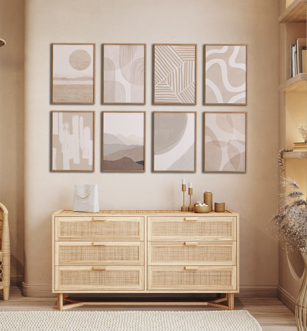 Discover serenity with BOHO GALLERY WALL II, GALLERY WALLS featuring neutral-toned abstract prints for a chic home.