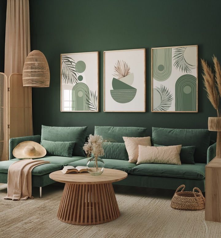 Elevate your decor with the BOHO GREEN BLOOMS SET, SET OF 3 PAINTINGS, showcasing elegant floral designs.