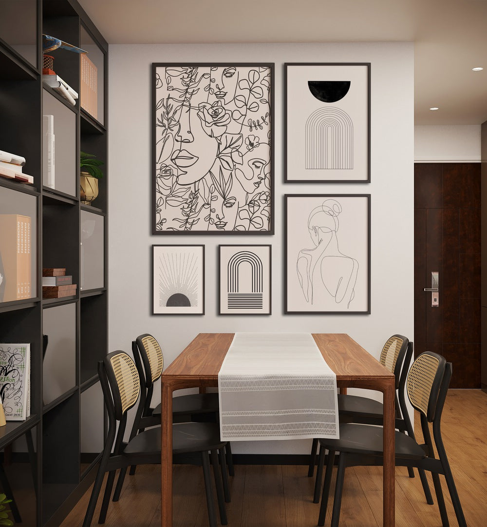 Stylish BOHO LINE ART GALLERY WALL, GALLERY WALLS showcasing framed minimalist art prints for modern decor.