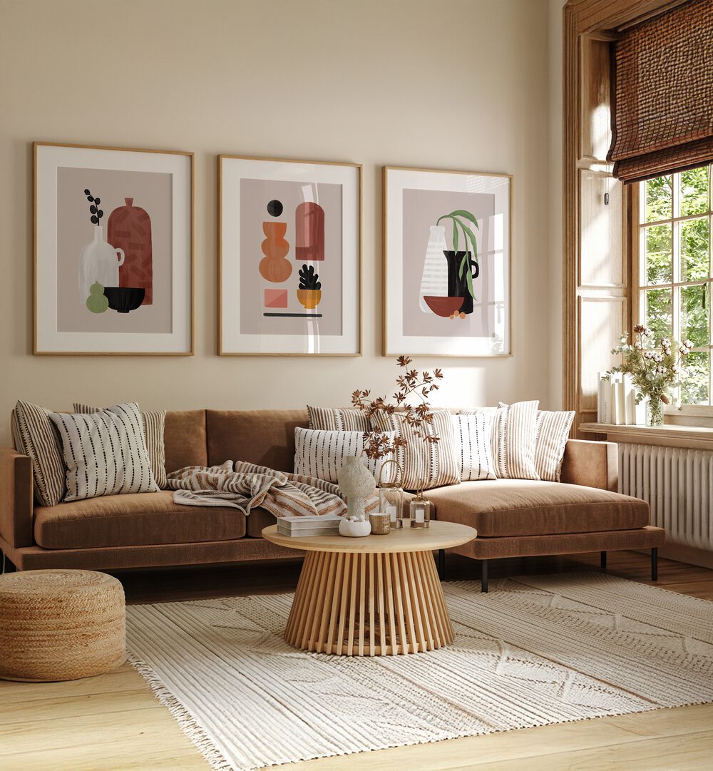 Enhance your decor with the BOHO OBJECTS SET, SET OF 3 PAINTINGS, showcasing unique bohemian artistry.