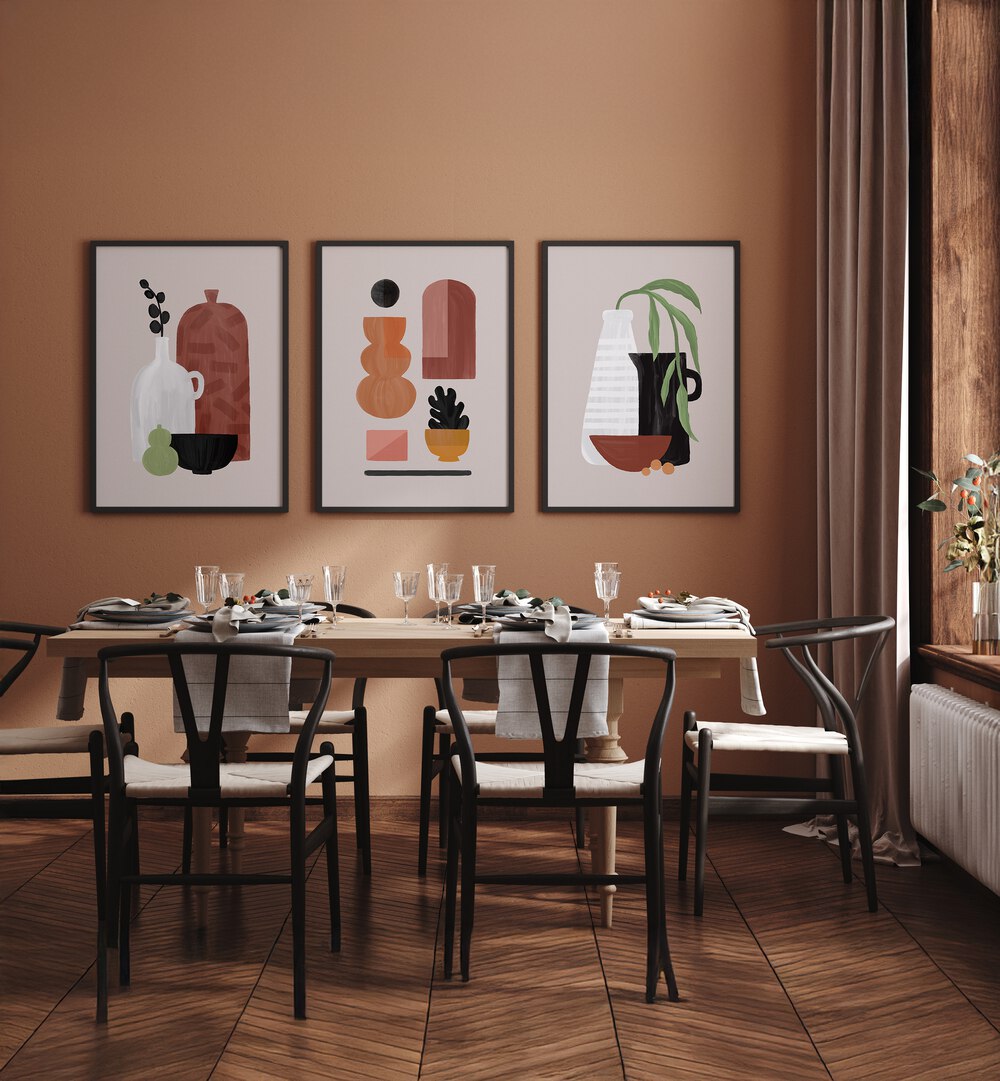 Elevate your decor with the BOHO OBJECTS SET, SET OF 3 PAINTINGS, showcasing vibrant bohemian artistry.