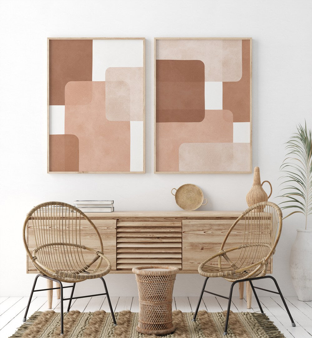 Enhance your space with the BOHO WATERCOLOR STROKES SET, SET OF 2 PAINTINGS, showcasing modern elegance and color.