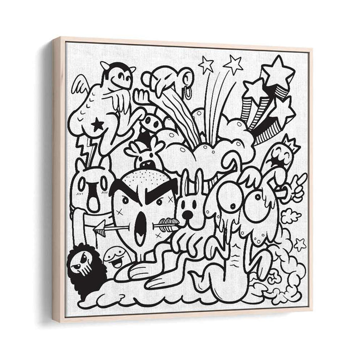 Colorful BOOM CHAOS, DOODLE ART PAINTINGS featuring fun characters and expressive designs, perfect for artistic inspiration.