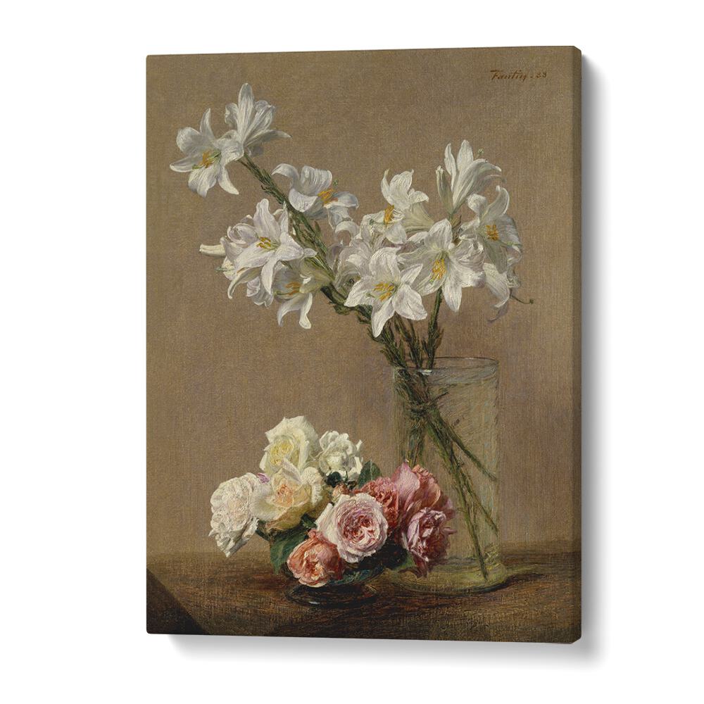 Beautiful BOTANICAL ROSES AND LILIES, VINTAGE PAINTINGS inspired by Henri Fantin-Latour, perfect for timeless decor.