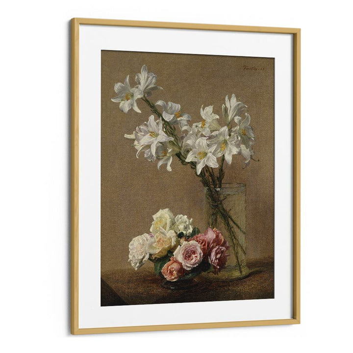 Elegant BOTANICAL ROSES AND LILIES, VINTAGE PAINTINGS, showcasing Henri Fantin-Latour's timeless artistry.