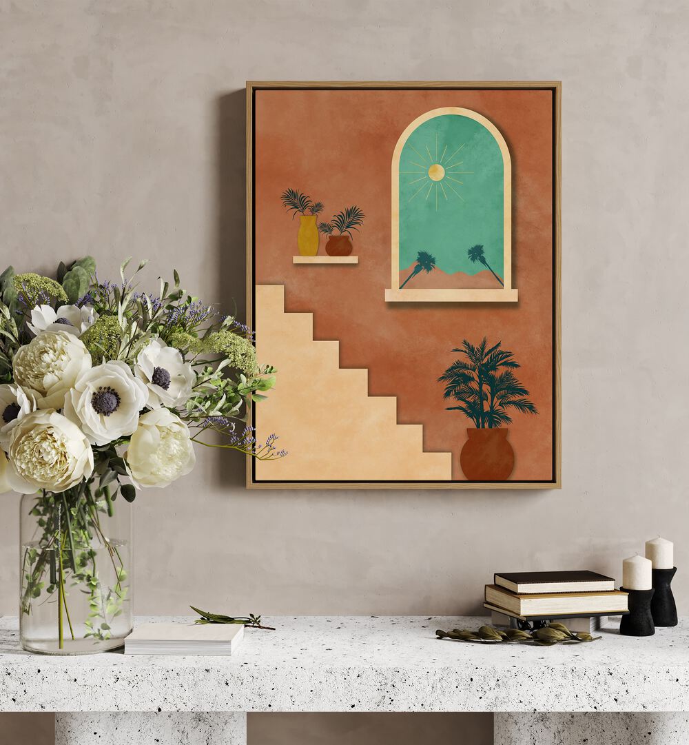 Botanical stairway nature boho wall art painting Artwork Hanged on a Wall