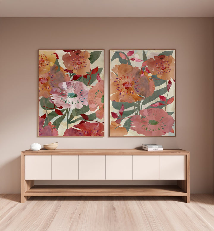 Bright floral artwork from the BOTANICAL SYMPHONY SET, SET OF 2 PAINTINGS, perfect for enhancing any home decor.