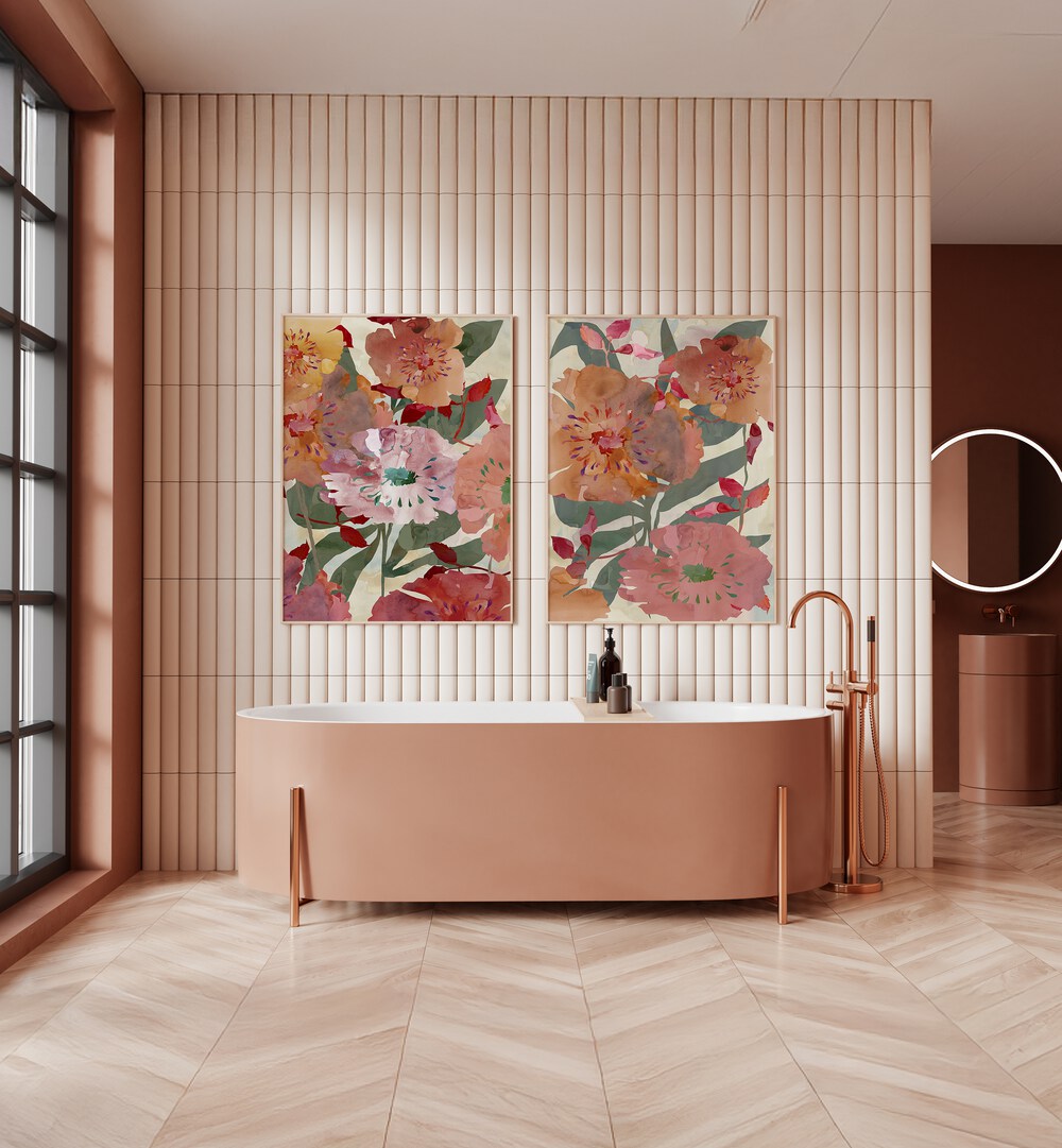 Brighten your space with the BOTANICAL SYMPHONY SET, SET OF 2 PAINTINGS featuring vibrant floral designs.
