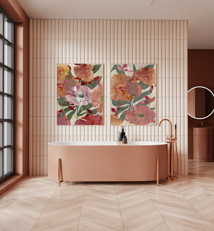 Brighten your space with the BOTANICAL SYMPHONY SET, SET OF 2 PAINTINGS featuring vibrant floral designs.