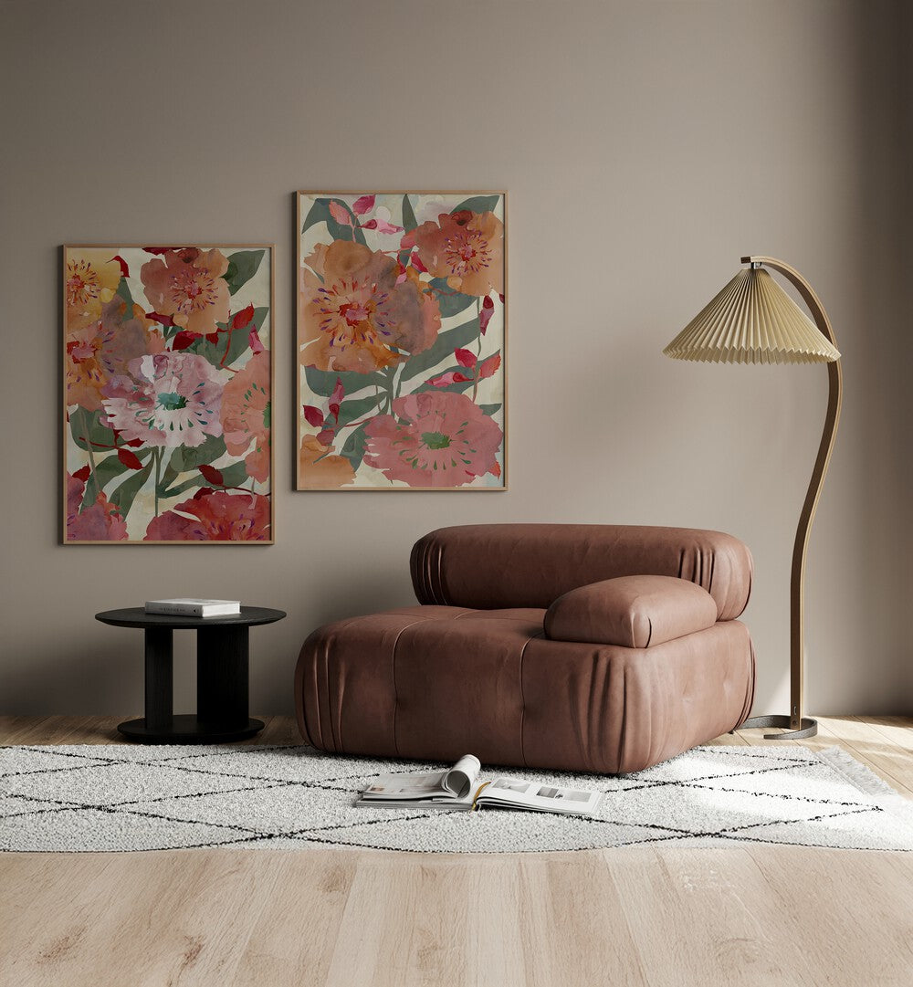 Enhance your decor with the BOTANICAL SYMPHONY SET, SET OF 2 PAINTINGS, bringing nature's beauty indoors.