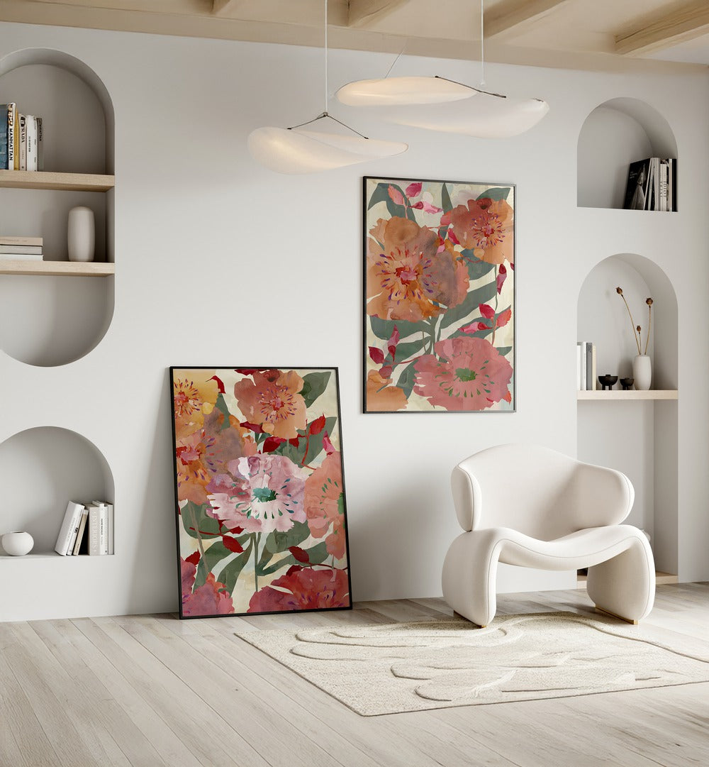 Enhance your decor with the BOTANICAL SYMPHONY SET, SET OF 2 PAINTINGS, showcasing vibrant floral art for a serene space.