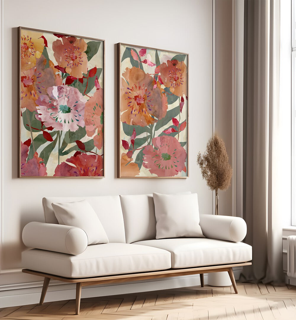 Stylish BOTANICAL SYMPHONY SET, SET OF 2 PAINTINGS enhances your home with vibrant floral art and serene beauty.