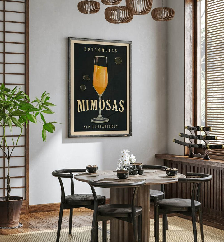 Bottomless Mimosas Cocktail Bar art adds elegance to your space, perfect for a stylish dining area or home bar.