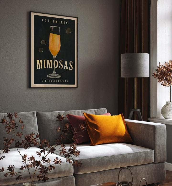 Stylish MIMOSAS COCKTAIL , BAR art decorates a modern living space, enhancing the home bar's elegance and charm.