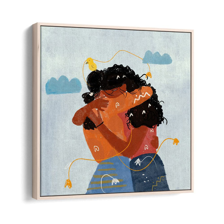 Bound By Heartstrings By Shreya Roy Chowdary, Indian Art Paintings Artwork in Oak Wood Floater Frame