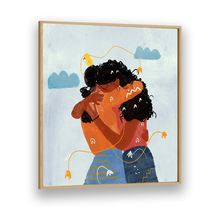 Bound By Heartstrings By Shreya Roy Chowdary, Indian Art Paintings Artwork in Oak Wood Plain Frame