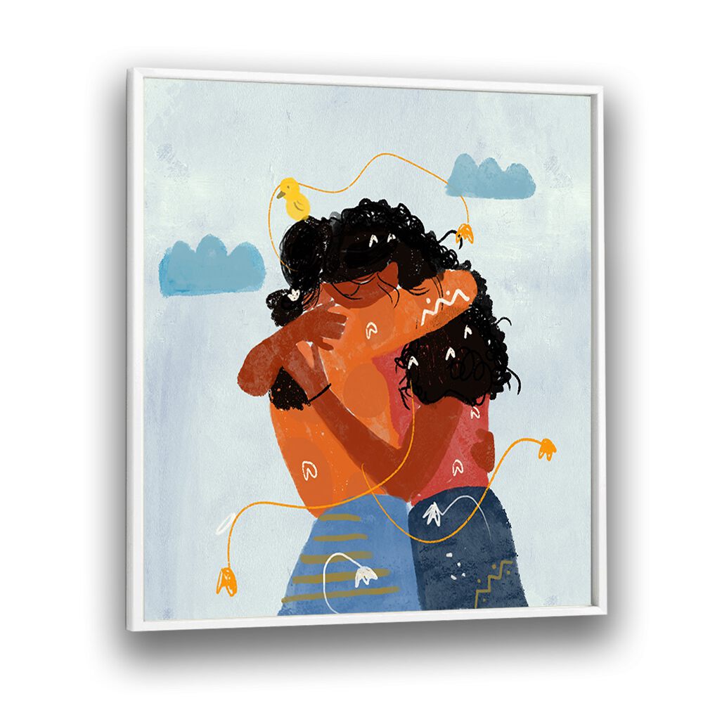 Bound By Heartstrings By Shreya Roy Chowdary, Indian Art Paintings Artwork in White Plain Frame