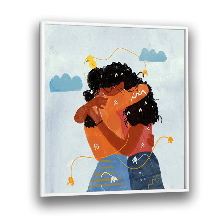 Bound By Heartstrings By Shreya Roy Chowdary, Indian Art Paintings Artwork in White Plain Frame
