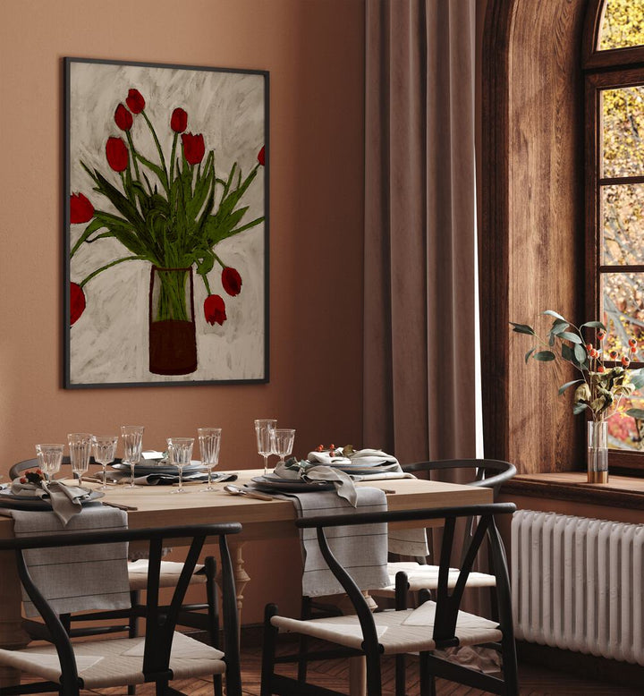Brighten your space with the BOUQUET OF TULIPS, FLORAL FLOWER PAINTINGS, showcasing vibrant tulip colors in elegant decor.