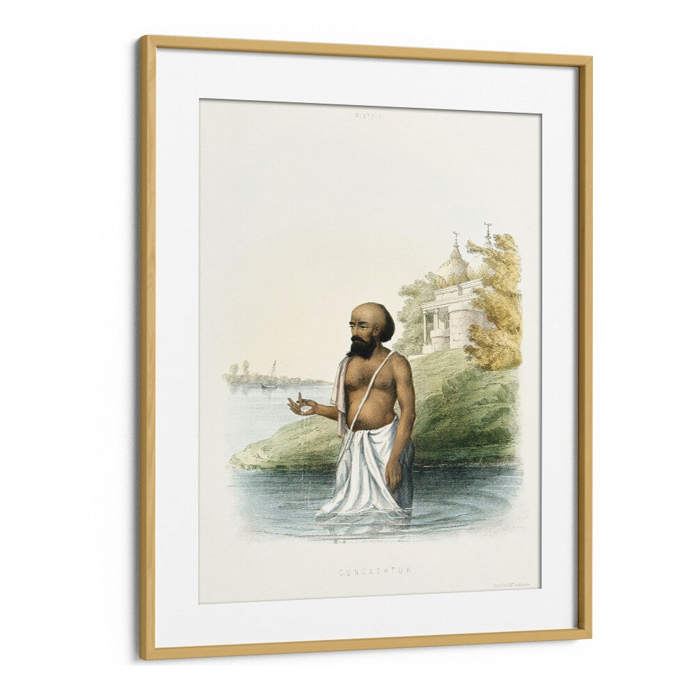 Brahmin's First Ceremony Indian art painting in an elegant oak frame, capturing rich cultural heritage.