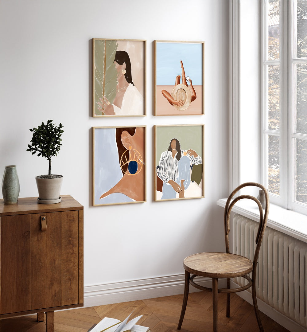 Elegant BREEZY GRACE GALLERY WALL from Asian Monk features soft illustrations and calming colors for stylish gallery walls.