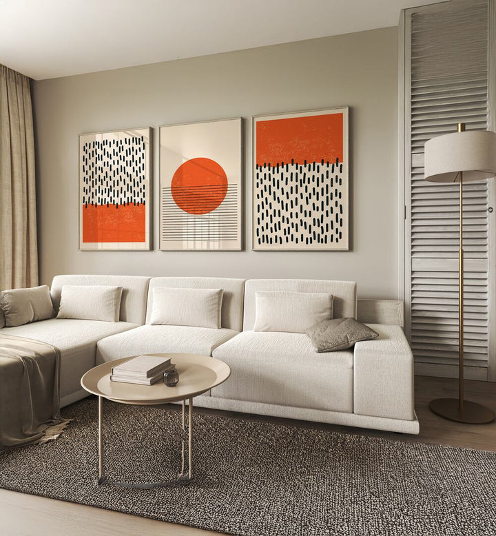 Elevate your space with the BRIGHT MINIMAL SET, SET OF 3 PAINTINGS featuring modern, vibrant artwork.