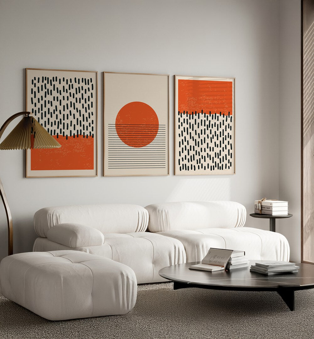 Elevate your space with the BRIGHT MINIMAL SET, SET OF 3 PAINTINGS featuring vibrant modern art. Perfect for any room.