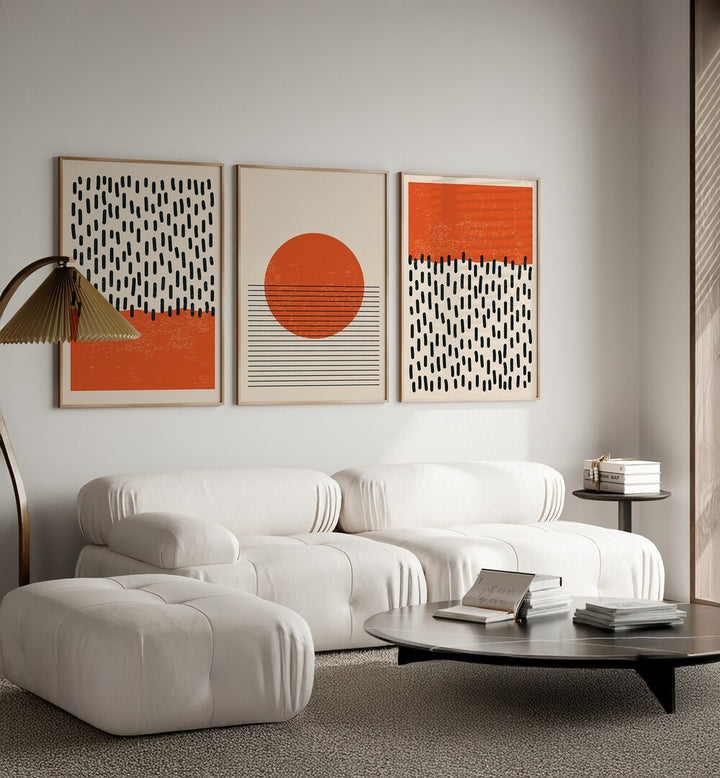 Elevate your space with the BRIGHT MINIMAL SET, SET OF 3 PAINTINGS featuring vibrant modern art. Perfect for any room.