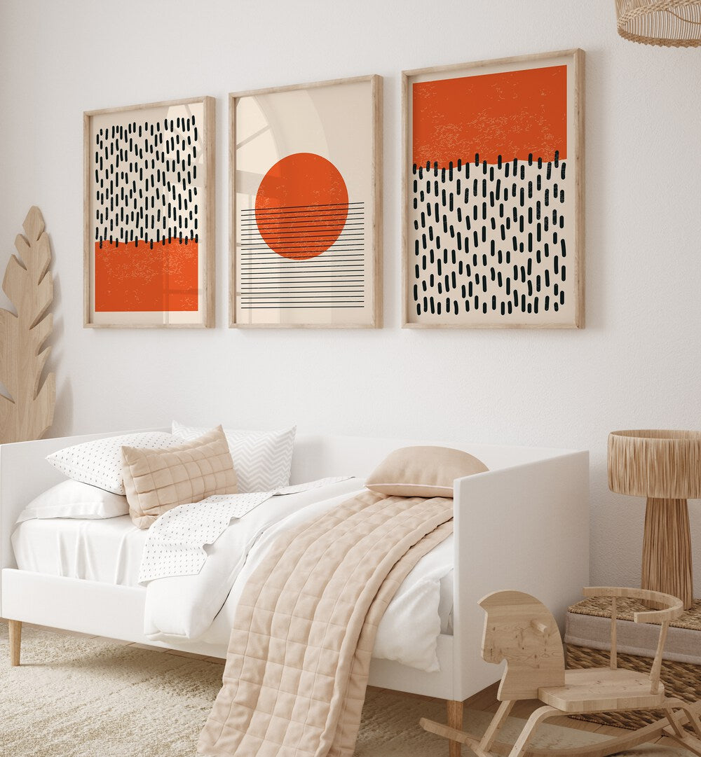 Enhance your décor with the BRIGHT MINIMAL SET, SET OF 3 PAINTINGS featuring vibrant modern artwork.