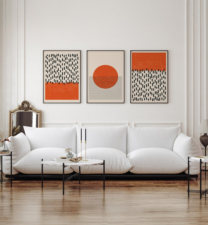 Elevate your space with the BRIGHT MINIMAL SET, SET OF 3 PAINTINGS featuring modern vibrant designs.
