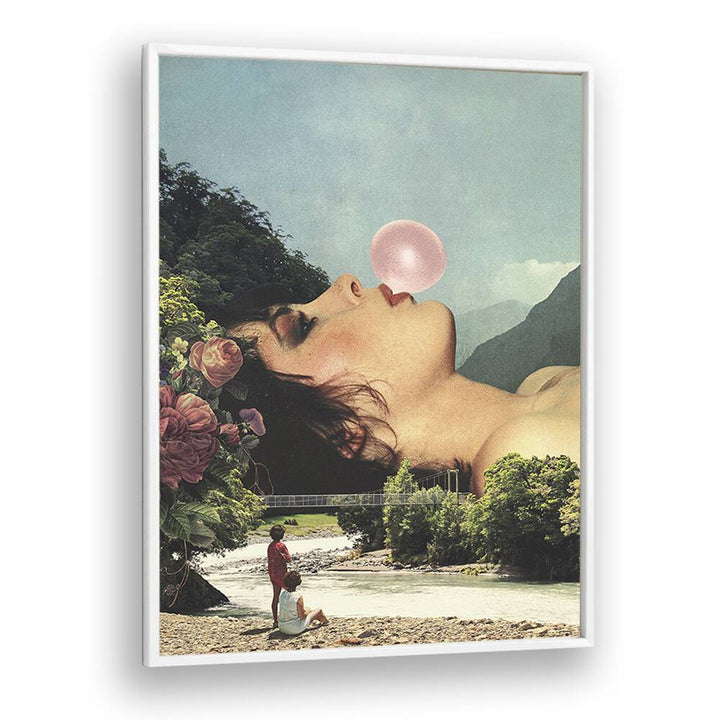 Surreal art prints of Bubble Gum Girl by Vertigo Artography, showcasing a dreamy landscape and captivating allure.