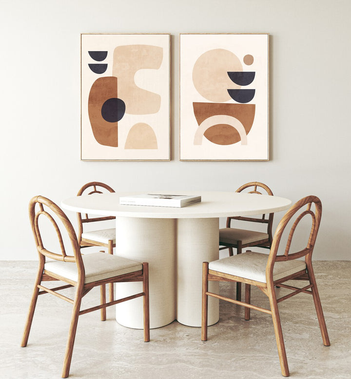 Baked Harmony Set, set of 2 paintings, enhances dining spaces with rustic charm and modern design in soft pastels.