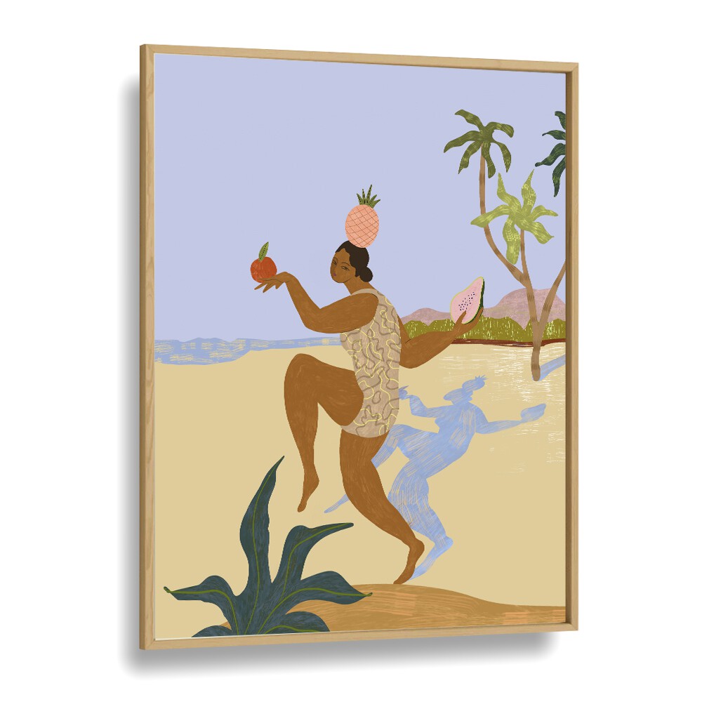 Vibrant wall art "Balancing Act, Portraits" by Arty Guava showcasing a dynamic figure in a tropical setting.