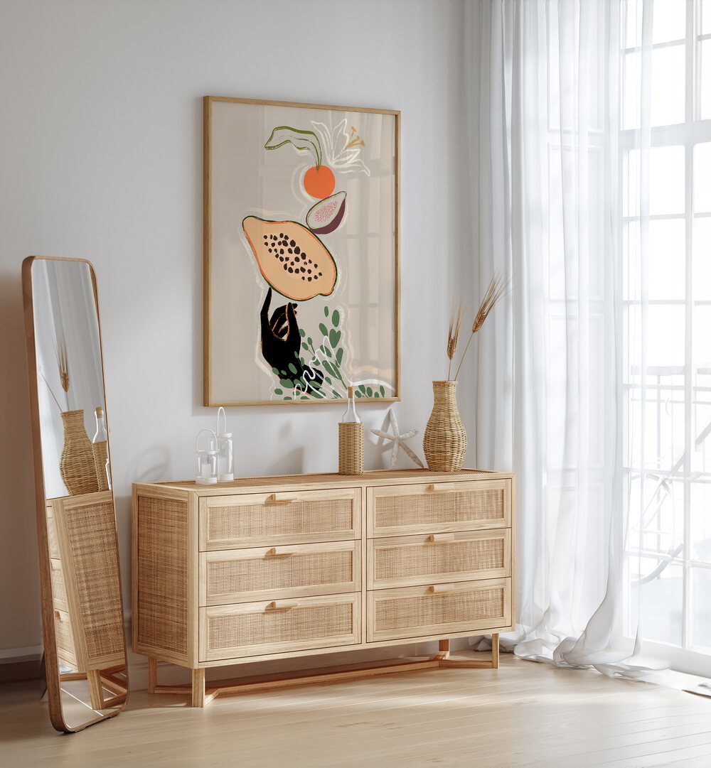 Stylish Balancing Fruits kitchen poster by Arty Guava enhances your space with modern elegance and artistic flair.