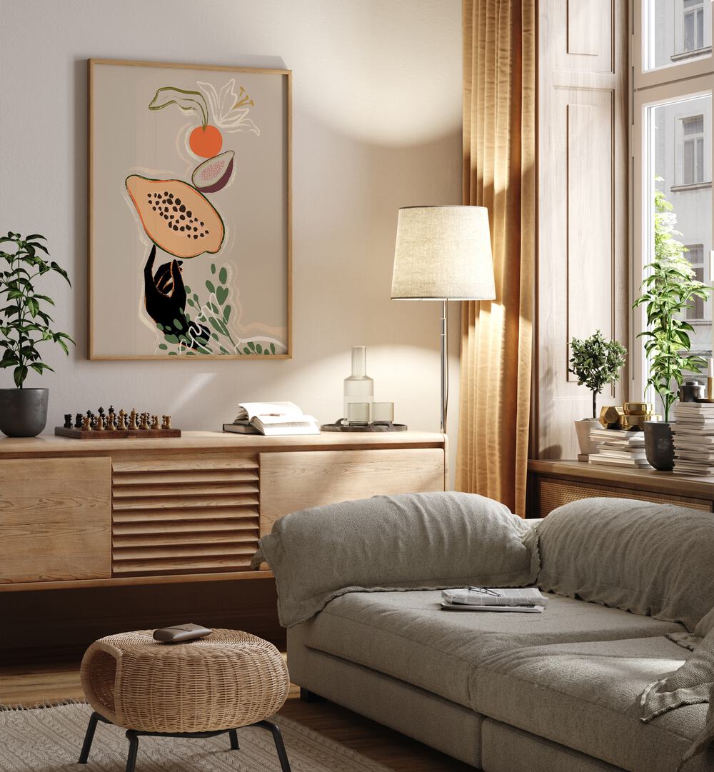 Elegant "Balancing Fruits" wall art by Arty Guava, perfect for enhancing your kitchen decor with style.