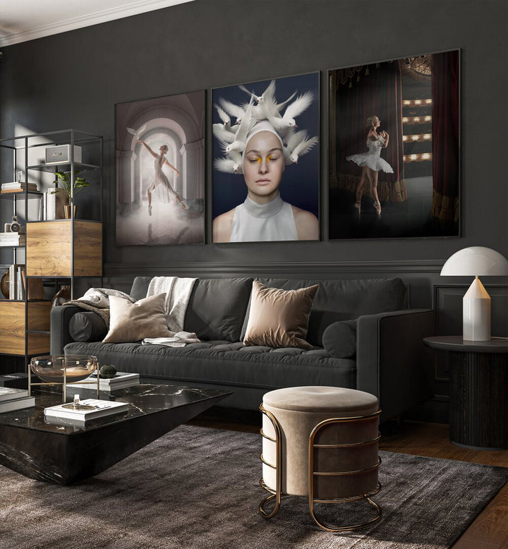 Elegant BALLERINA FRAMED WALLART, SET OF 3 PAINTINGS enhances any room with stunning ballet-inspired artwork.