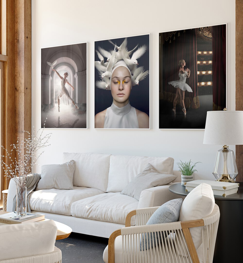 Elegant BALLERINA FRAMED WALLART, SET OF 3 PAINTINGS, perfect for enhancing your living space with ballet beauty.