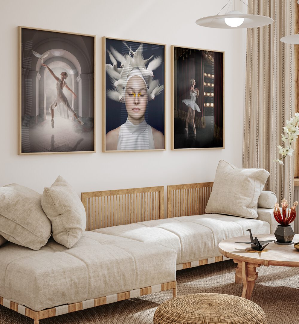 Elegant BALLERINA FRAMED WALLART, SET OF 3 PAINTINGS, perfect for enhancing your living space with ballet-inspired beauty.